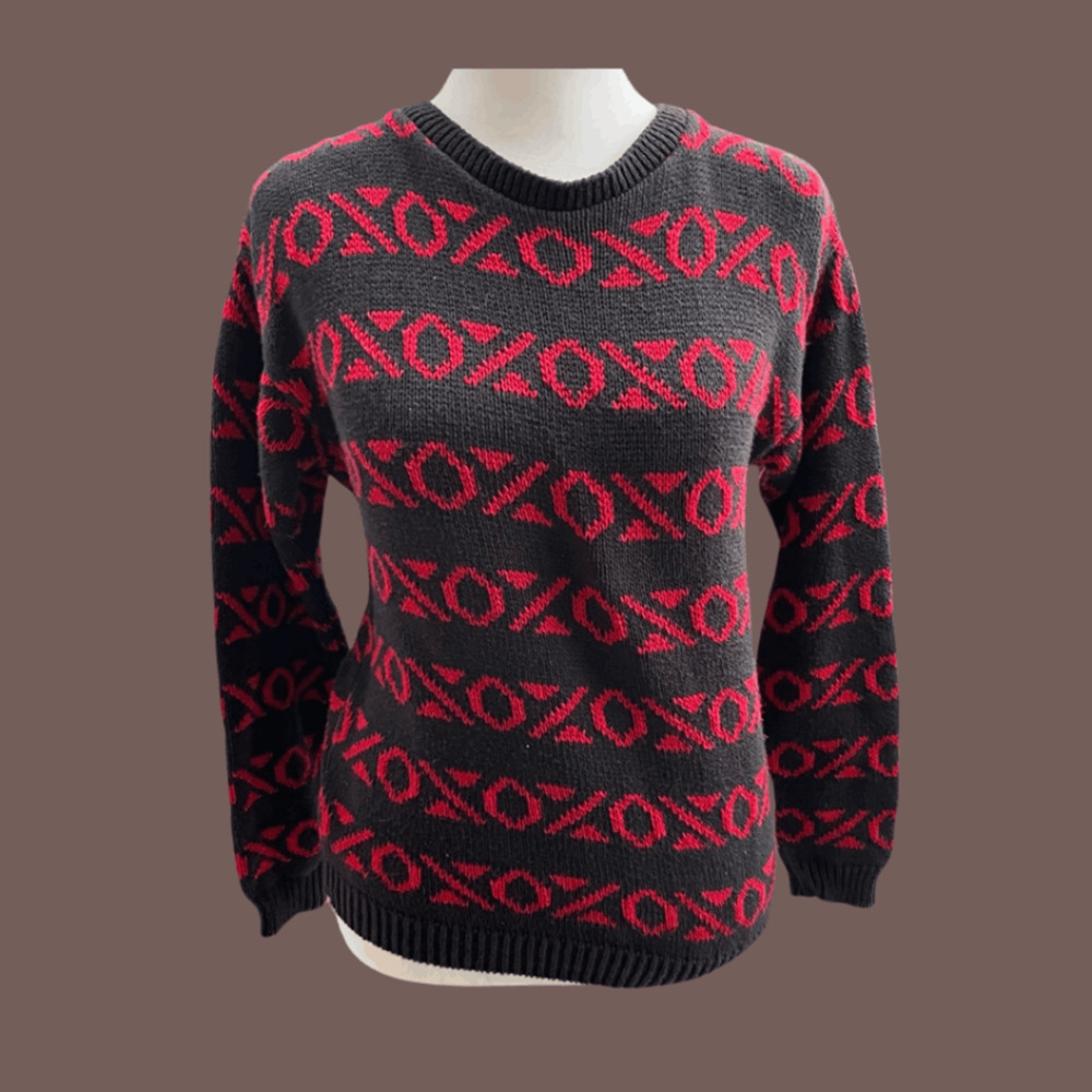 Cambridge XOXO Knit Sweater | Red & Black | Size S | Vintage